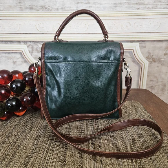Vintage 1990s Liz Claiborne Handbag Purse Green Brown Crossbody Vtg 90s - Picture 4 of 11